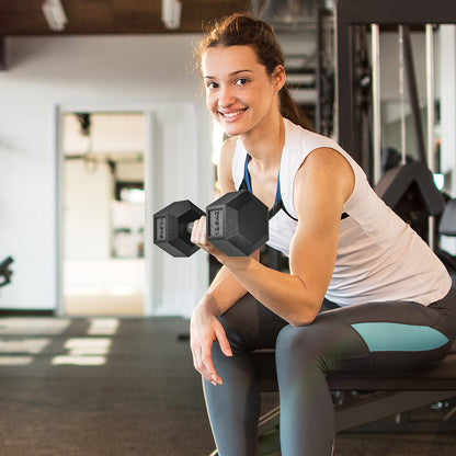 25KG Rubber Hex Dumbbell Portable Hand Weights Dumbbell Home Gym