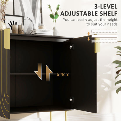 Art Deco Inspired Sideboard Cabinet With Adjustable Shelf - Black/Gold Tone