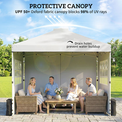 3x3m Pop-Up Canopy Gazebo | UPF50+ Waterproof 210D Oxford Fabric | 3 Detachable Sidewalls | 2 Church Windows | 2 Top Vents & 8 Drainage Holes | 3-Height Steel Frame to 285cm | 4 Guy Ropes & 12 Stakes | Wheeled Carry Bag | White
