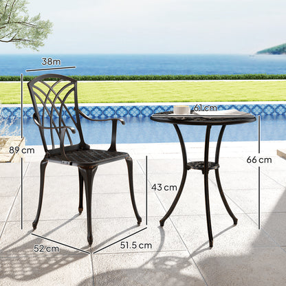 Outsunny 3 Pieces Garden Dining Set for 2, Cast Aluminium Outdoor Garden Furniture Dining Set with 2 Armchairs and Round Table