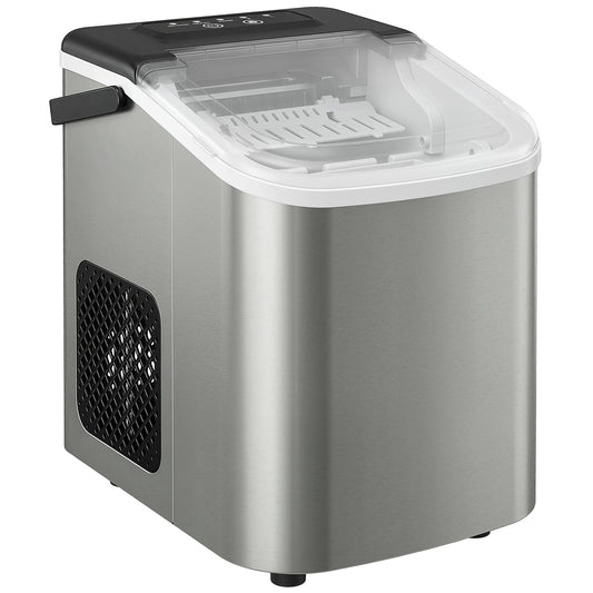 Countertop Ice Maker Machine – 9 Cubes in 7 Mins, 12kg/24hr, 2 Bullet Sizes, Self-Cleaning, Portable, Stainless Steel, For Home, Kitchen & Office