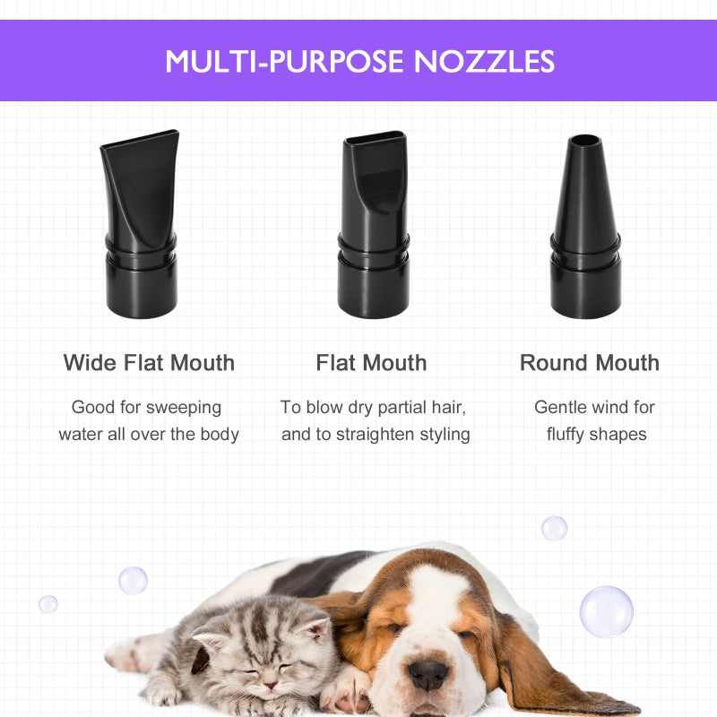 PawHut 2800W Dog Pet Grooming Hairdryer Heater With Three Nozzles - Purple / Black