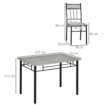 5 Pieces Dining Room Sets, Modern Dining Table and Chairs Set 4 with Marble Effect Tabletop, Padded Kitchen Chairs and Metal Frame, Light Grey