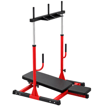 SPORTNOW Vertical Leg Press Machine | Red & Black Steel Home Gym Trainer | 1-Inch Weight Plate Posts | Adjustable Backrest & Head Pad | 130kg Plate Load