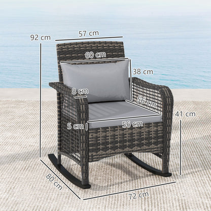 Garden Rocking Chair, Outdoor Rattan Rocker Lounge Chair with Seat and Back Cushions with All-weather Wicker, Steel Frame for Porch Balcony, Light Grey