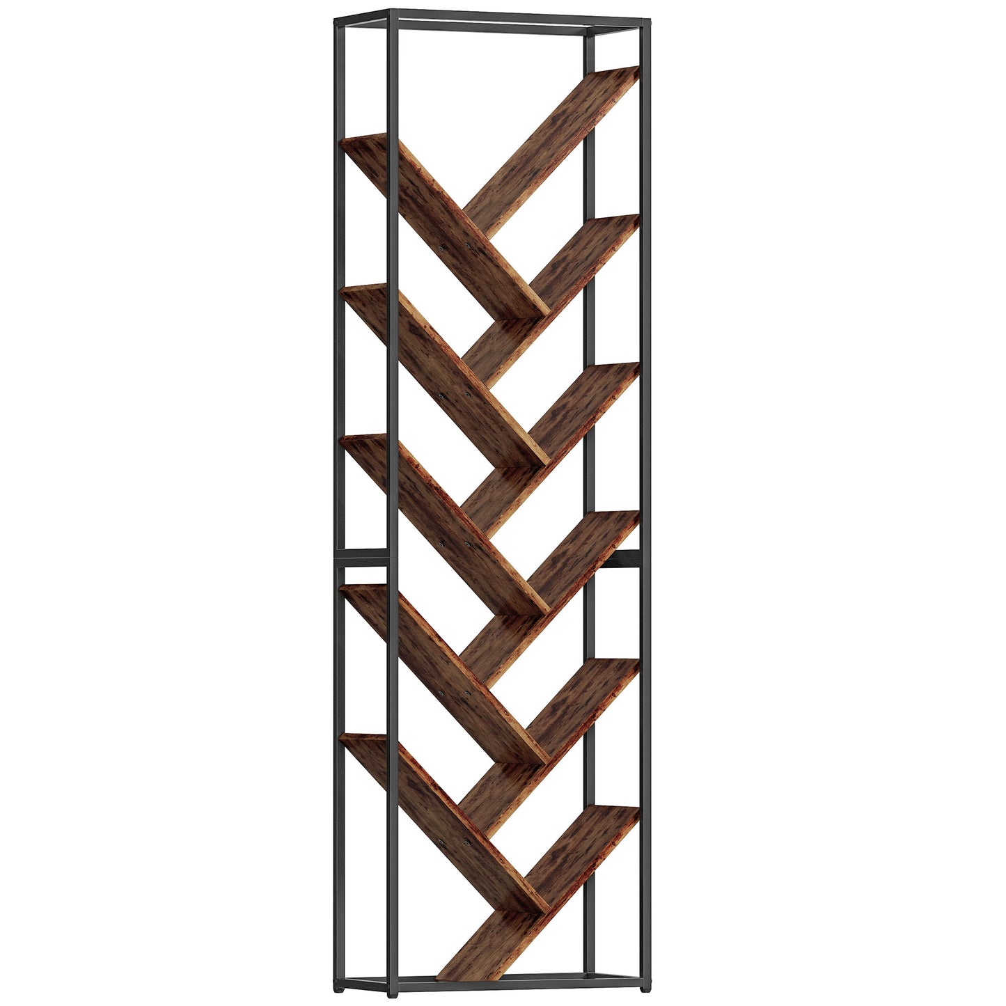 10 Shelf Industrial-Style Bookshelf - Black/Brown