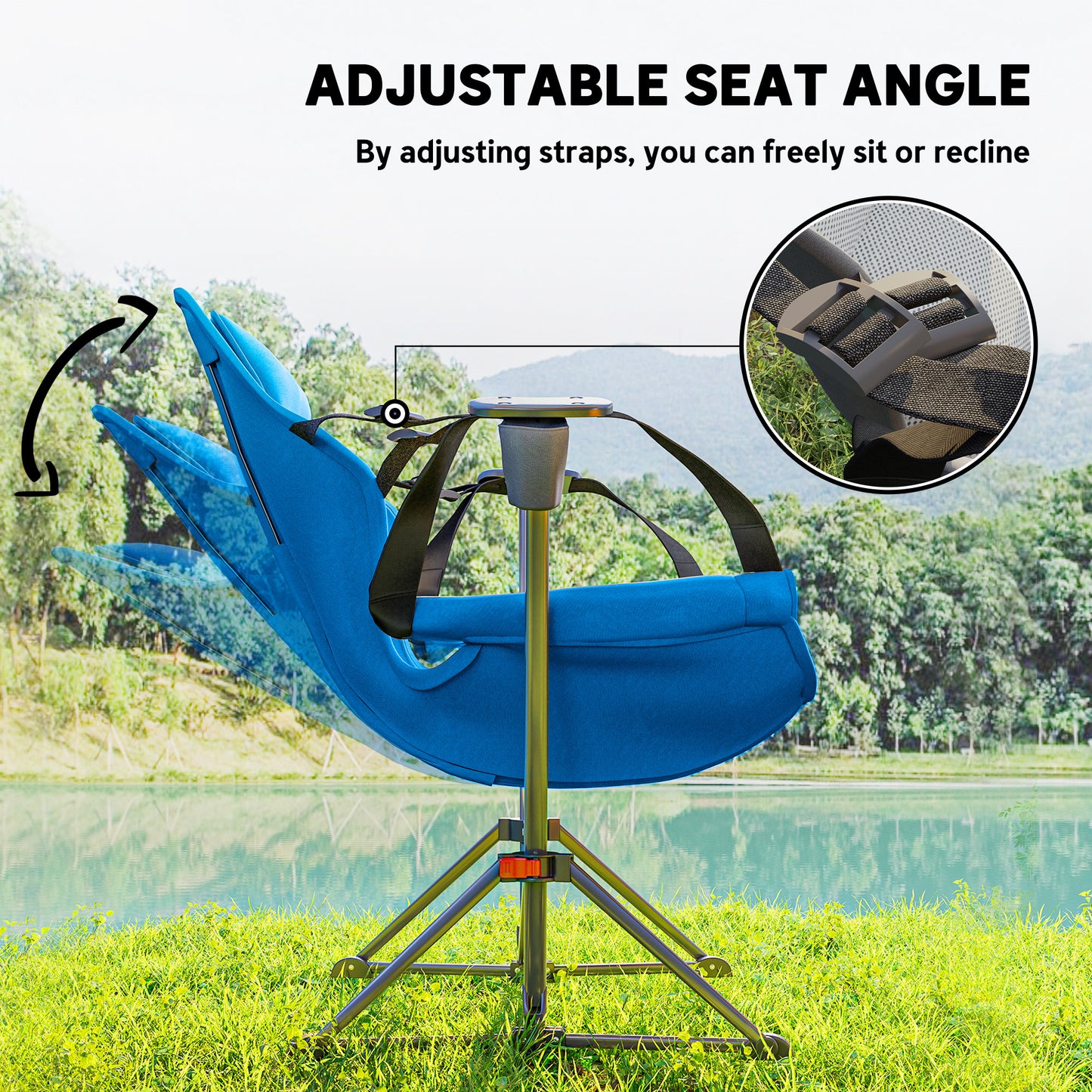 Hammock Camping Chair Set of 2, Adjustable Back Swinging Portable Camp Chair for Travel Fishing Hiking W/ Back Rest - Blue