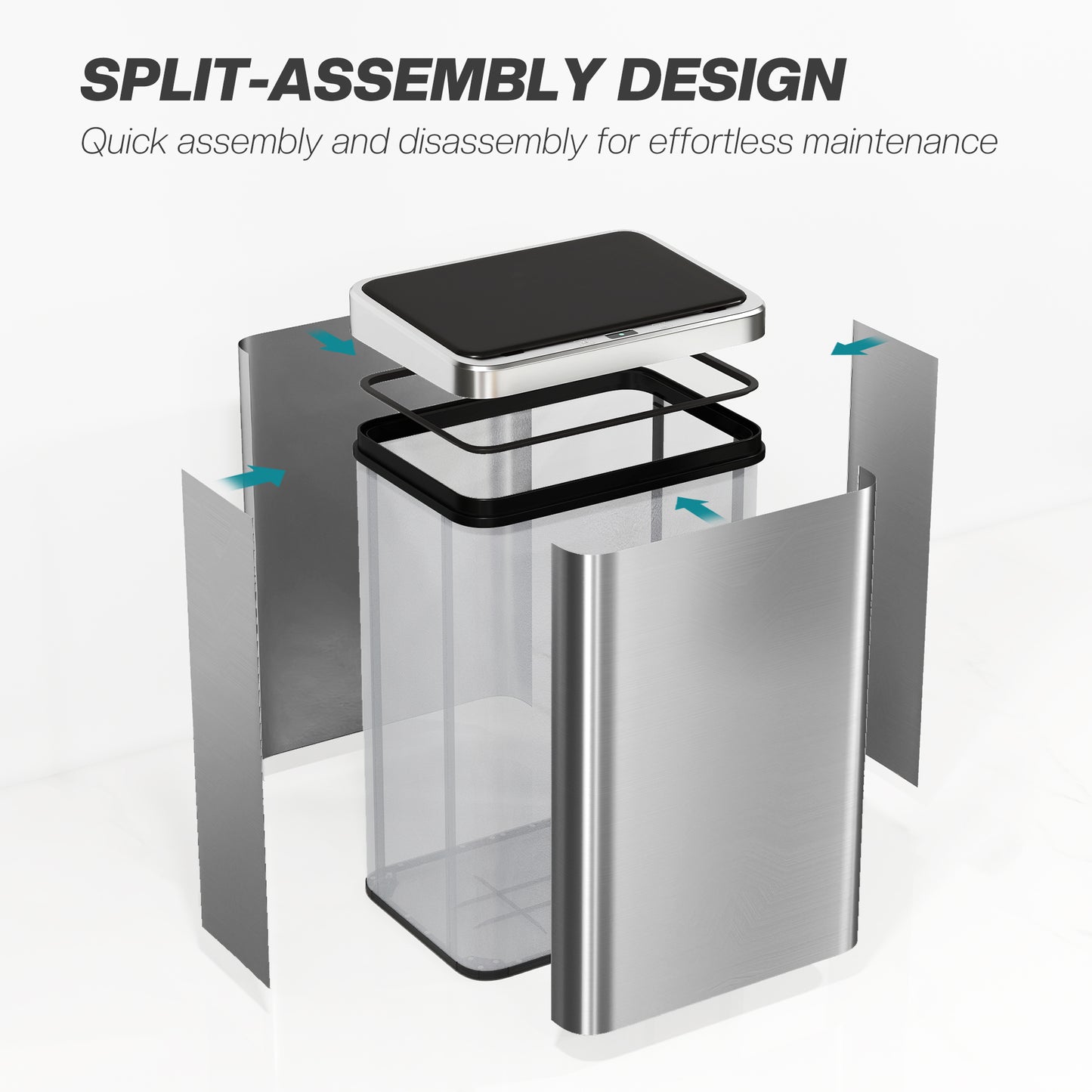 40L Sensor Bin with Quiet Soft-Close Lid, Automatic Touch-less Motion Sensor Kitchen Bin with Fingerprint Resistant Stainless Steel, Silver Tone