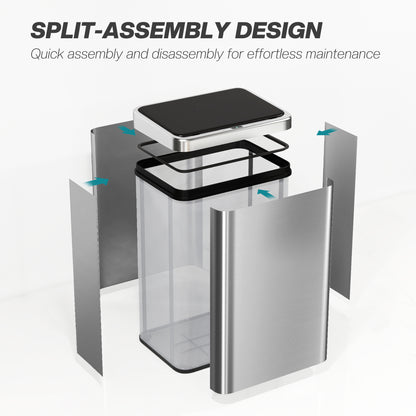 40L Sensor Bin with Quiet Soft-Close Lid, Automatic Touch-less Motion Sensor Kitchen Bin with Fingerprint Resistant Stainless Steel, Silver Tone