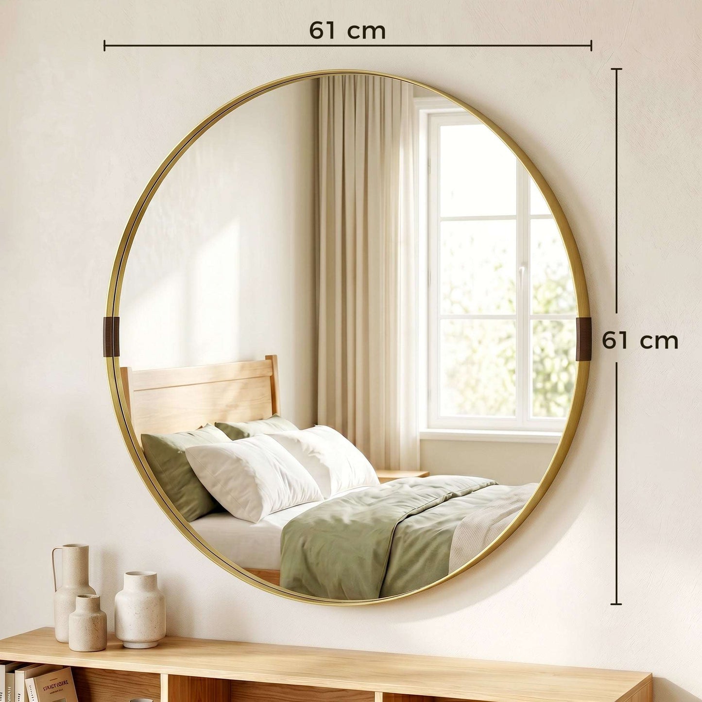 Round Wall Mirror | Shatterproof Tempered Glass | Anodised Aluminium Alloy Frame | 4cm Deep 3D Effect | 61cm Diameter | No Assembly | Gold Tone