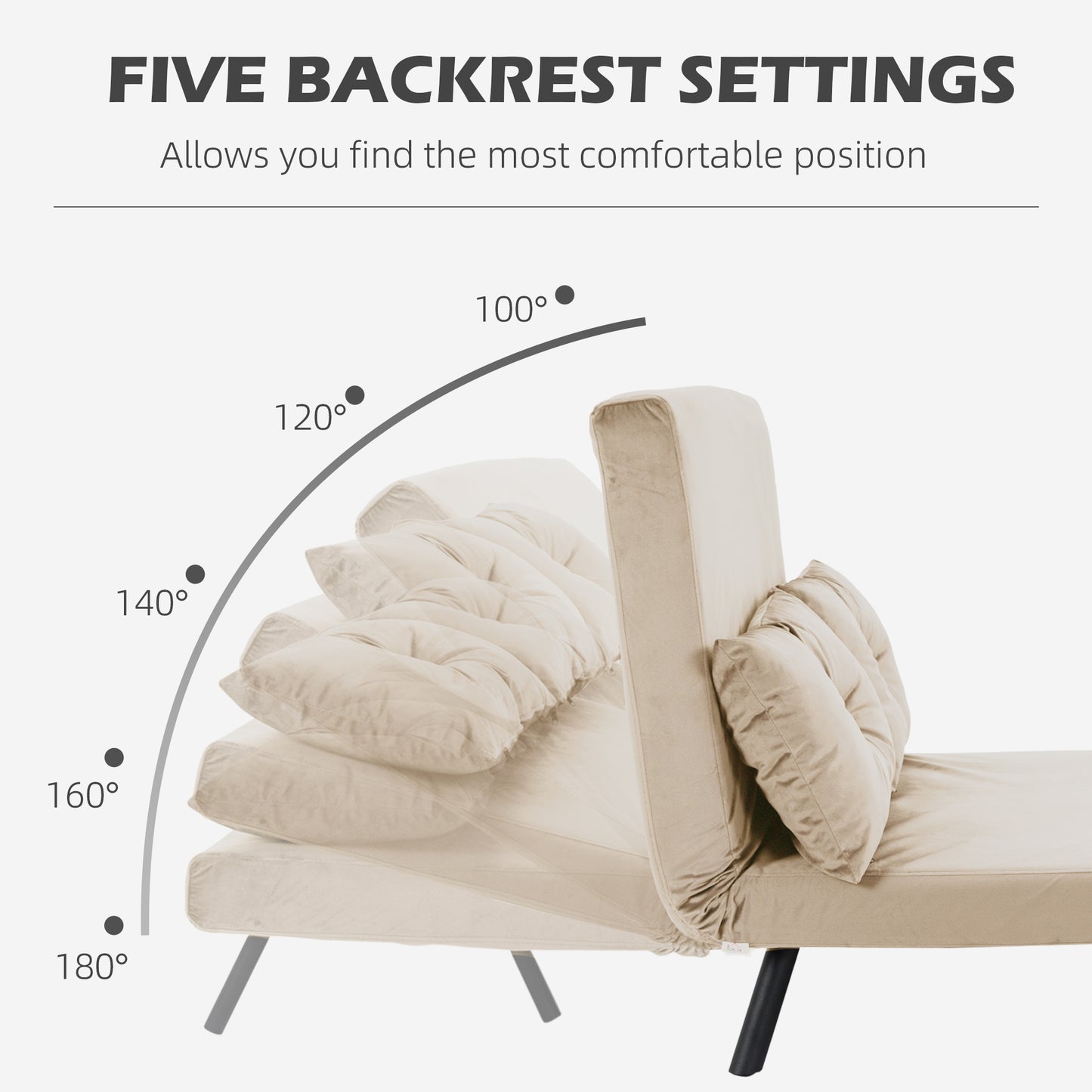 Click Clack Sofa Bed, Convertible 2 Seater Sofa Couch with 2 Cushions, for Living Room, Bedroom, Beige