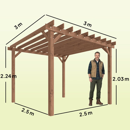 Outsunny 3 x 3 m Wooden Pergola Kit, Garden Pergola Gazebo Grape Trellis with Triangle Supports, Maple Wood-effect