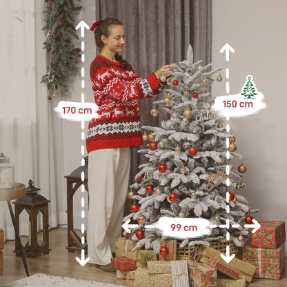 5 ft Artificial Flocked Christmas Tree with 717 Branches, Hinged Xmas Tree with Foldable Metal Stand, Easy Assembly for Home Office Decor