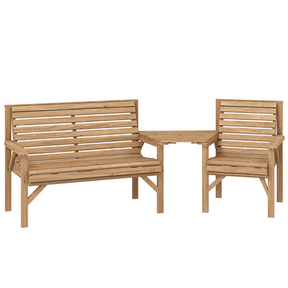 3-Piece Wooden Garden Furniture Set | Armchair | 2-Seater Bench | Detachable Tray Table | Umbrella Hole | Fir Wood | Water-Resistant | Natural Wood