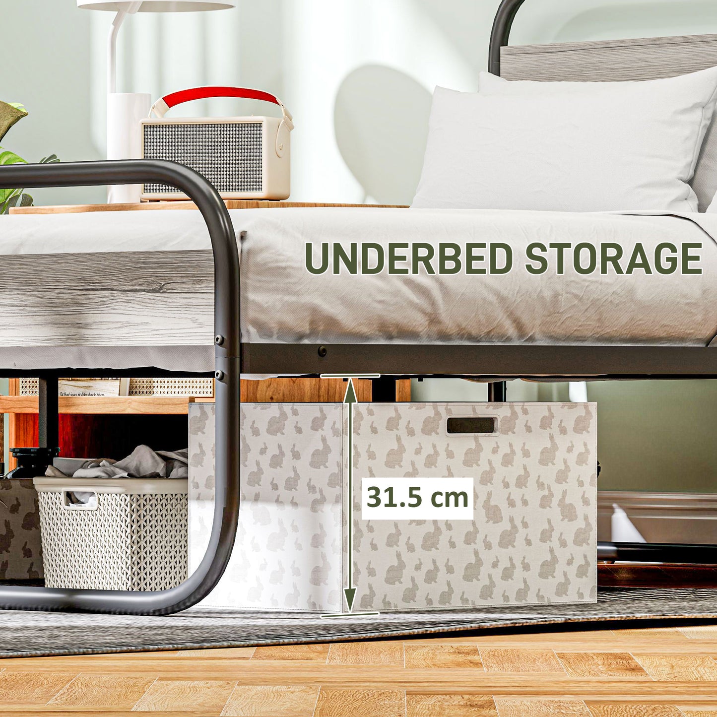 3ft Single Bed Frame, Industrial Style Metal Platform Bed Frame with Under Bed Storage, No Box Spring Needed, Easy Assembly, Grey