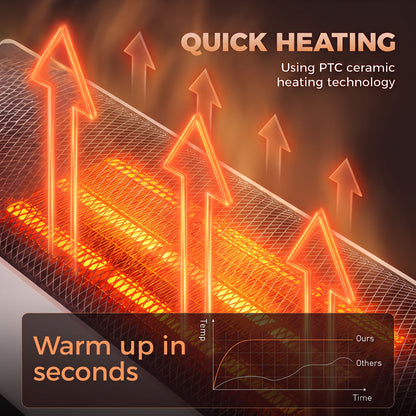 Beige 2000W Ceramic Tower Heater | LED Flame Effect & 70° Oscillation | ECO Mode, 20–40°C Thermostat | 12-Hour Timer & Remote