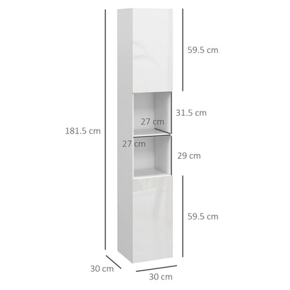 Kleankin Multi-Storage Slim Bathroom Cabinet - High Gloss White