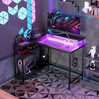 Reversible 'L' LED Light Gaming/Work Desk - Black