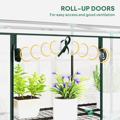 Outsunny 3 Tier Lean-to Mini Greenhouse with Reinforced Plastic Cover, Portable Small Greenhouse with 3 Roll-Up Doors, 215 x 46 x 151cm, Clear