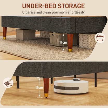 Upholstered King Bed Frame, With Slats - Grey