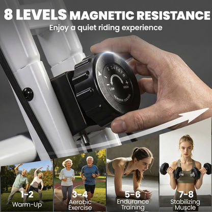4-in-1 Folding Exercise Bike | Upright & Recumbent | Resistance Bands | Bluetooth Zwift & Kinomap | 8-Level Magnetic Resistance | 40dB | LCD Display | 120kg | Folds to 53.5x48x135cm | Pink