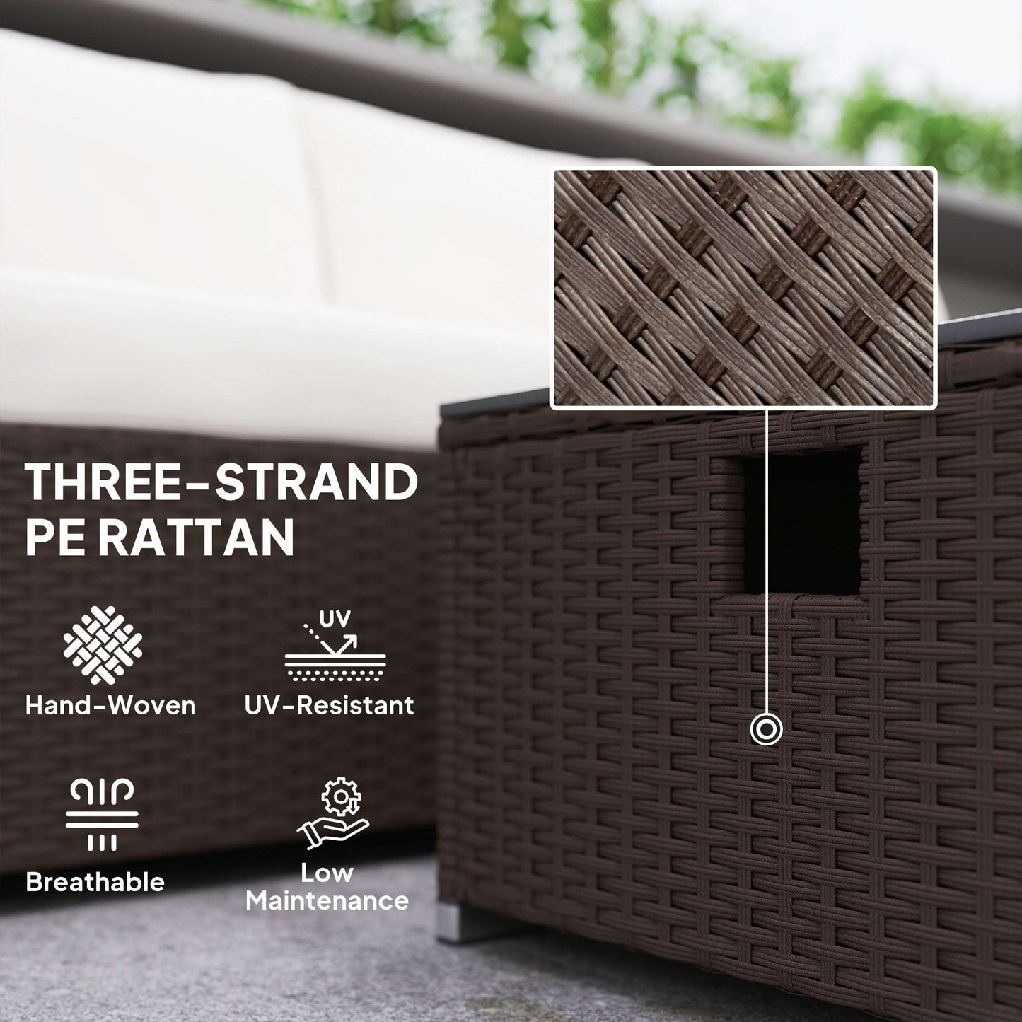 Outsunny Five Piece Rattan Garden Furniture Set with Gas Fire Pit Table and Footstool - Brown and Cream White