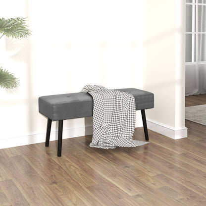 End of Bed Bench, Corduroy Bedroom Bench with Thick Padding and Steel Legs, Tufted Window Seat for Entryway, Living Room, Grey