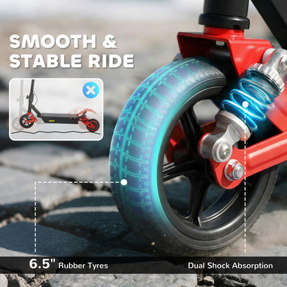 Kids Electric Scooter – 200W Motor, 15km/h, 6km Range, Dual Suspension, LCD Display, LED Lights, Foldable, Ages 6–14 – Red