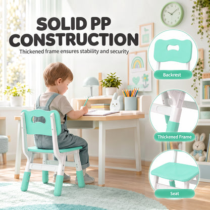 AIYAPLAY Kids Desk Chairs Set of 2 | Green & White | 3-Level Adjustable Seat Height 26–30cm | Backrests & PP Construction | Ages 18 Months–8 Years
