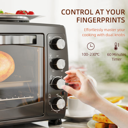 36L Small Oven with 2 Hot Plates, Countertop Toaster Oven, Grill, Roast, Bake, Boil, W/ Timer, Adjustable Temperature, Electric Oven W/ Grill Rack