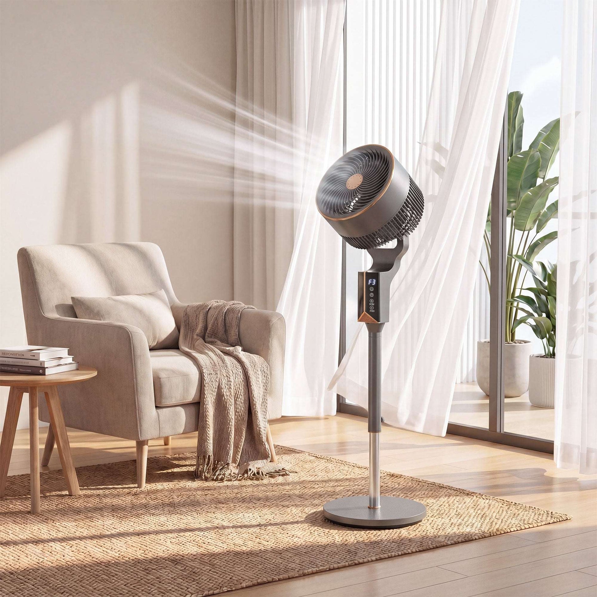 Pedestal Standing Fan | 20dB Sleep Mode | 8 Speeds | 17.1m³/min Airflow | 85° Oscillation | Aromatherapy Pad | Detachable Grill | 5m Remote | 12H Timer | 60W | 115cm | Grey