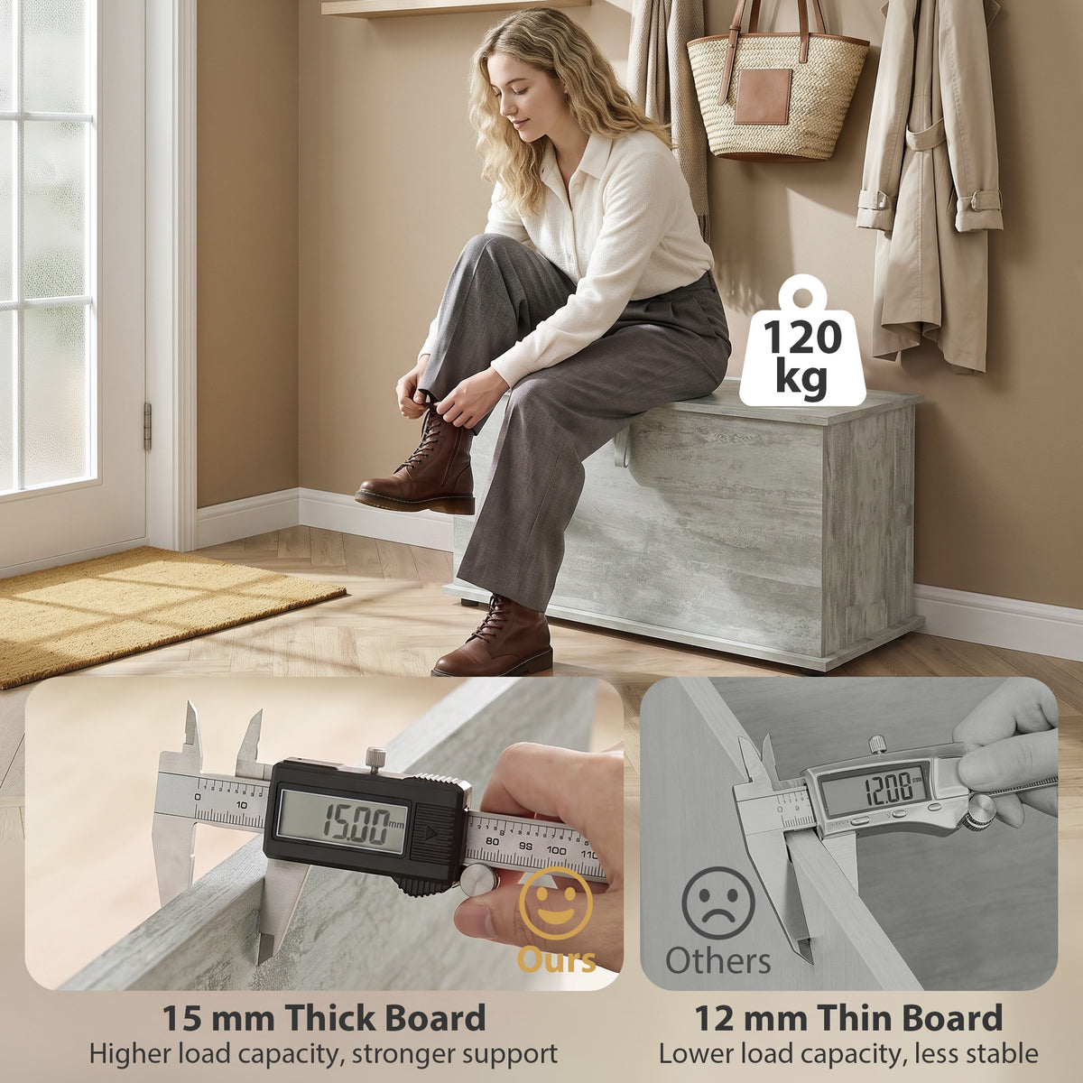 Storage Chest | 102L Wooden Blanket Box & Bed End Bench with Hinged Lid, 4 Colours