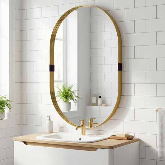 Rectangular Wall Mirror | Elevated 4cm Aluminium Alloy Frame | Shatterproof Tempered Glass | Moisture-Resistant Anodised Finish | MDF Backing | 60x90cm | Gold Tone