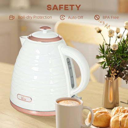 Electric Kettle, 1.7L, Fast Boil, 3kW Water Kettle with Removable Washable Anti-scale Filter, Auto Shut-off, 360° Swivel, BPA Free, Cream White Water Ripple Texture