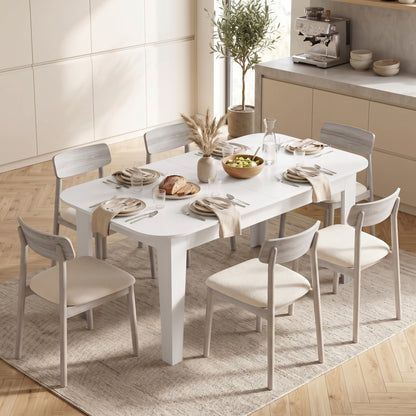Extendable Oval Dining Table | White | Particleboard Steel | 140-180W x 80D x 75H cm | Seats 4-6 | 100kg | Melamine Top | Rounded Edges | Felt Pads | Steel Guide Rails | Underboard Storage