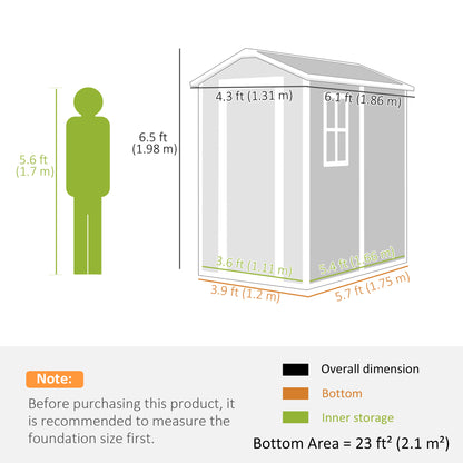 Outsunny 4 x 6ft Garden Shed, Plastic Shed with Floor, Window, Lockable Door and Vents, Resin Tool Shed for Outdoor Patio, Grey