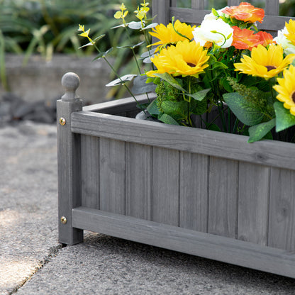 Fir Wood Raised Garden Bed with Trellis | 2 Drainage Holes | 50kg Capacity | 64x28x120cm | Indoor & Outdoor | Climbing Plants Flowers & Veg | Grey