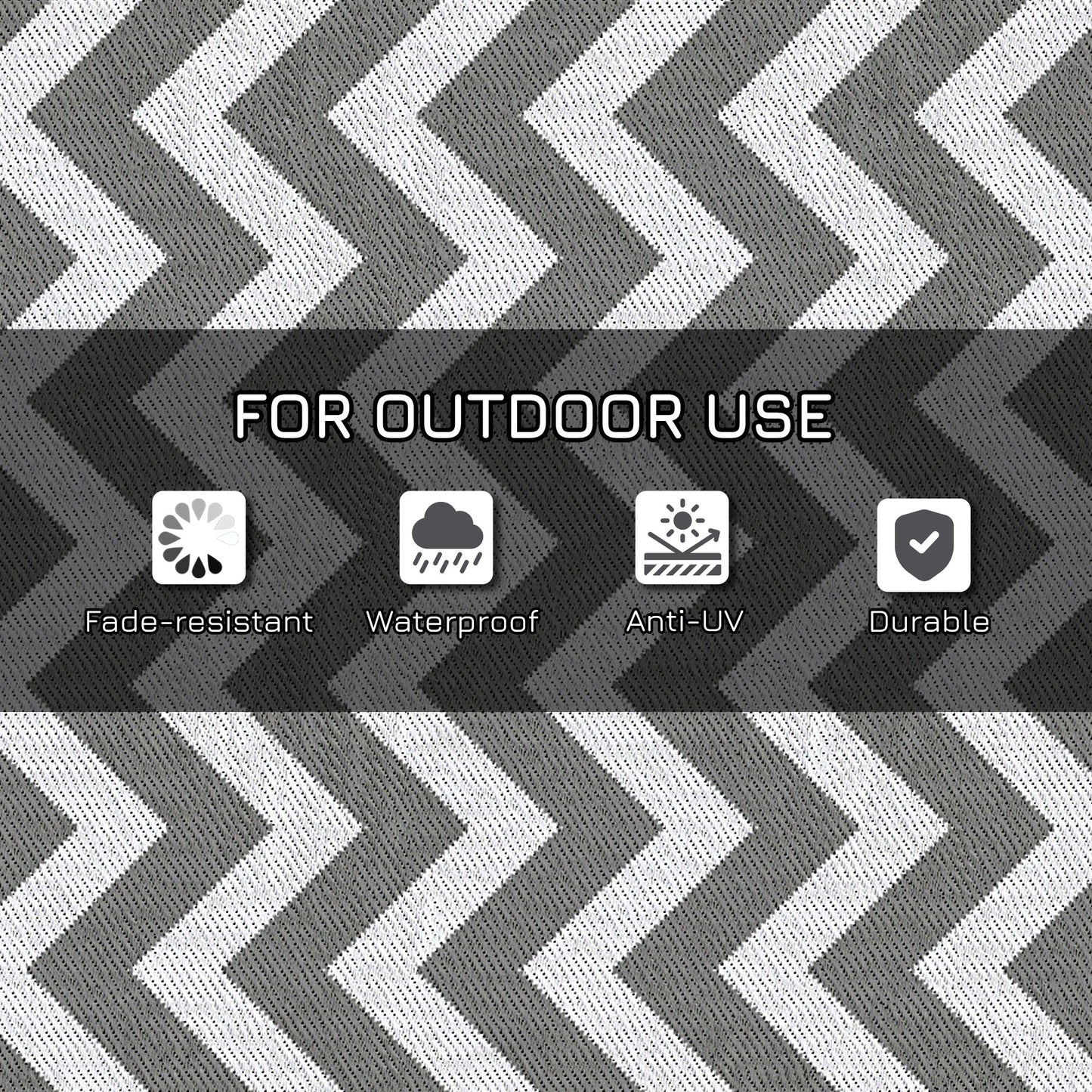 Outsunny Reversible Outdoor Rug, 1.2 x 1.8m Patio Carpet, Waterproof Plastic Rug for Garden, Deck, Picnic, Beach, Camping, Grey and White
