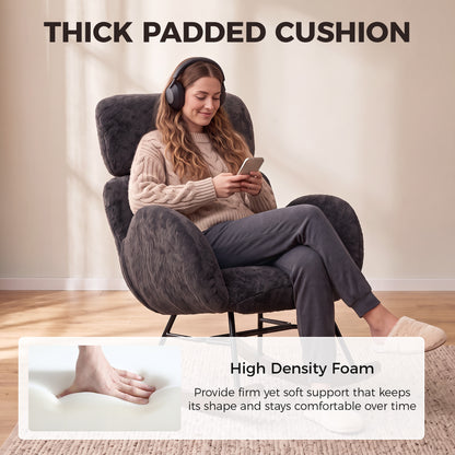 Rocking Chair | Dark Grey Velvet Upholstery with Adjustable 8 cm Headrest, 105° Glide & High-Density Foam | Walnut Base | 120 kg