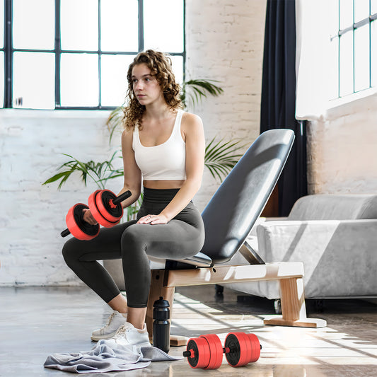 SPORTNOW 30kg Four-In-One Adjustable Weight Dumbbells Set, Barbell, Kettlebell, Push Up Stand - Red