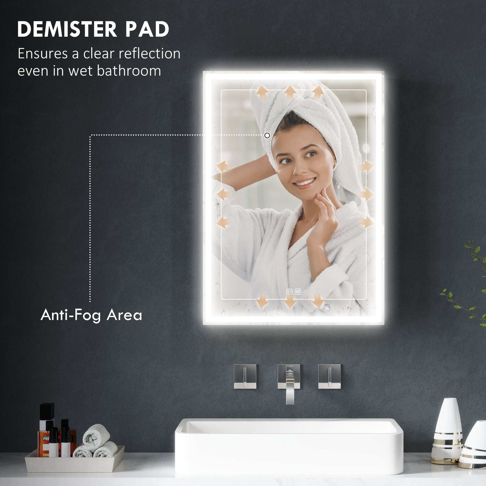 Bathroom Mirror Medicine Cabinet with LED Lights and Shaver Socket, 500 x 700 mm Wall Mounted Bathroom Cabinet with Mirror, Demister Pad, Dimmer, 3 Colours, Black