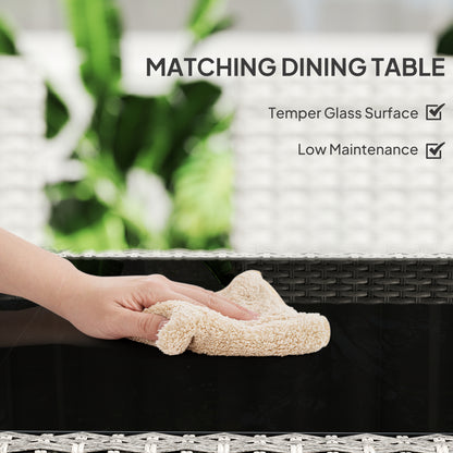 Rattan Garden Furniture Set, 6 Seater Outdoor Dining Table and Chairs with Cushions, 150 x 90cm Rectangular Tempered Glass Table, 6 Armchairs