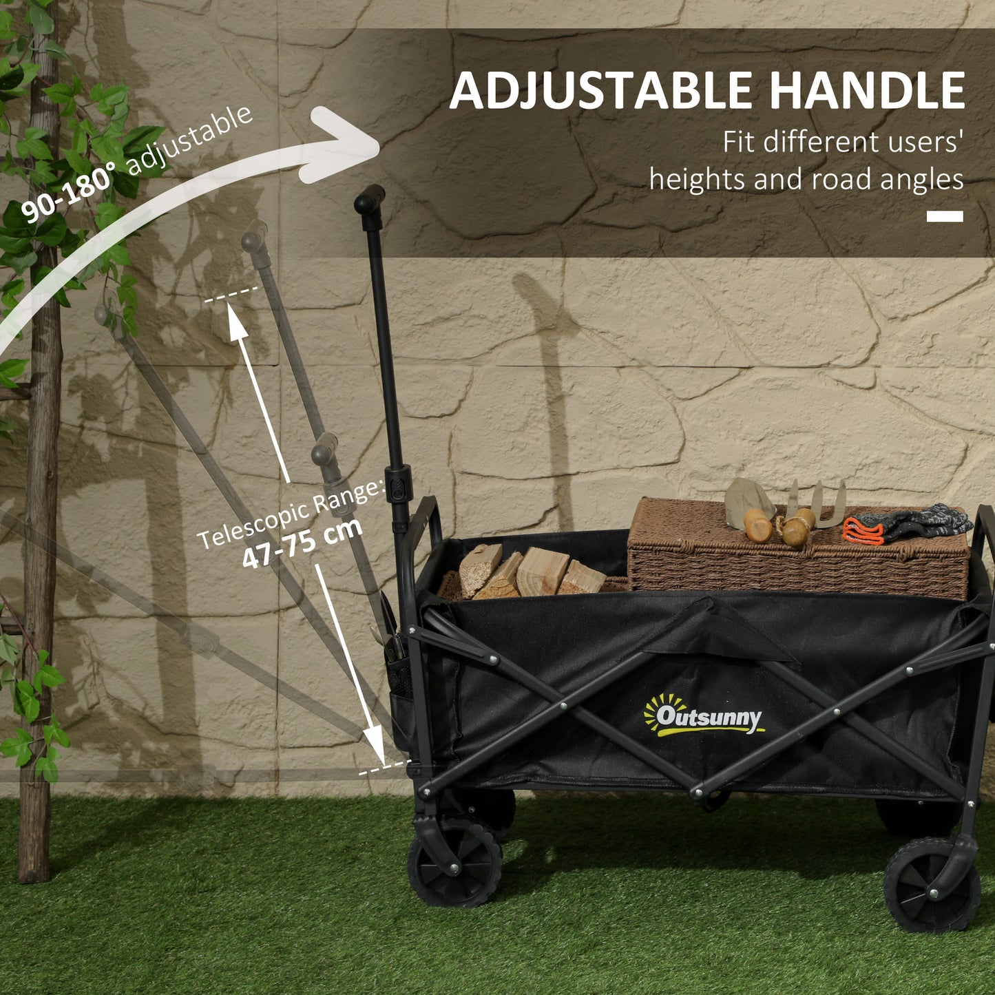 62L Festival Trolley on Wheels, Garden Folding Trolley Cart, 120kg Heavy Duty Collapsible Folding Wagon with Carrying Bag for Beach, Camping,