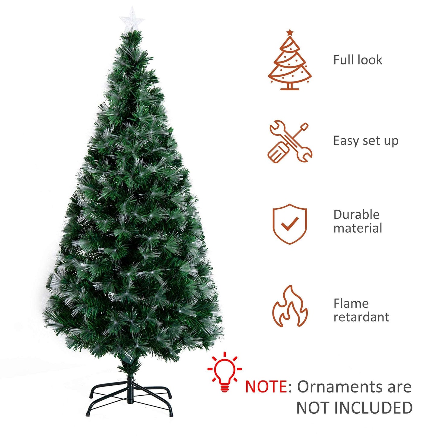 1.5m Tall Artificial Christmas Tree Fibre Optic Colourful LED Pre-Lit Holiday Home Christmas Decoration with Flash Mode, Green