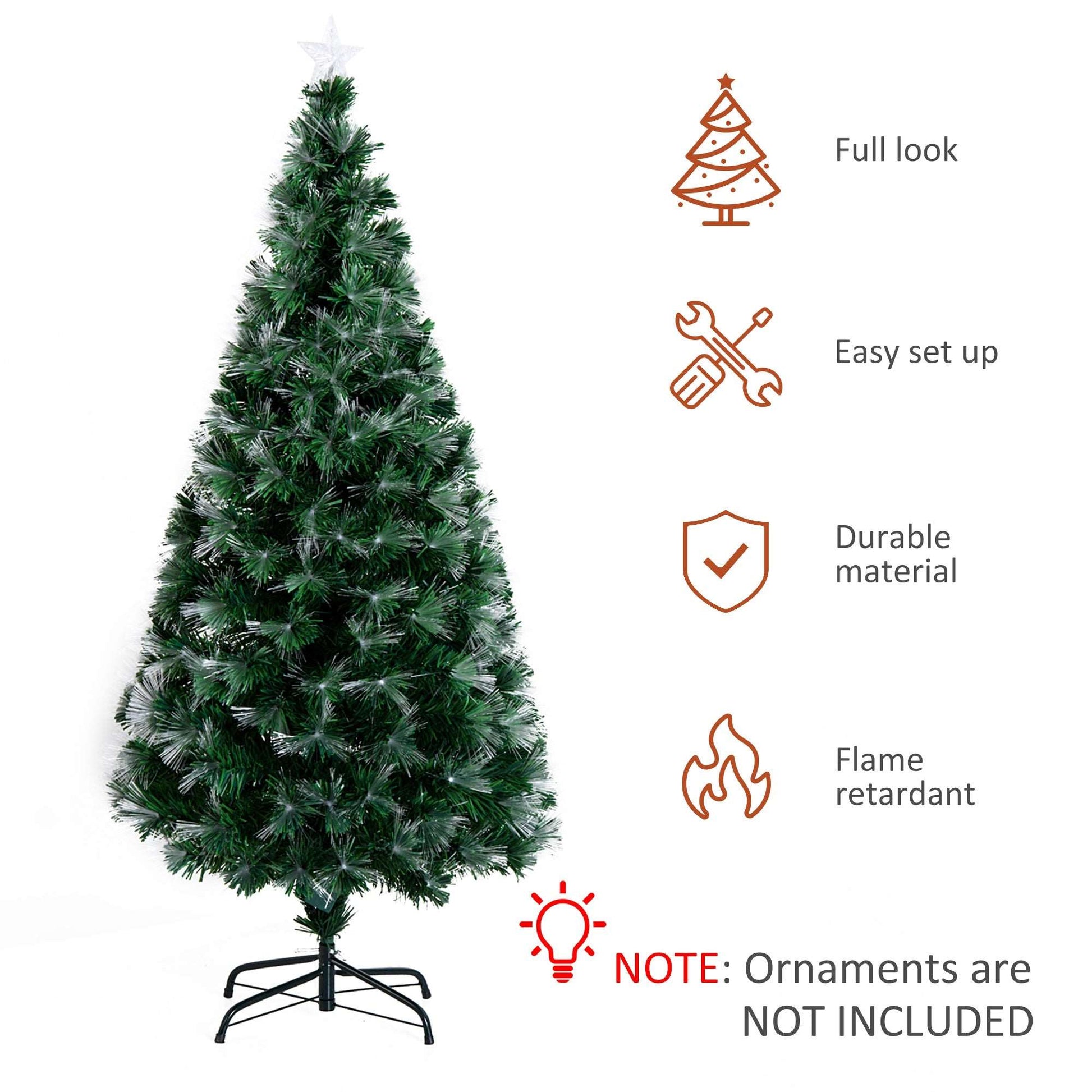 1.5m Tall Artificial Christmas Tree Fibre Optic Colourful LED Pre-Lit Holiday Home Christmas Decoration with Flash Mode, Green
