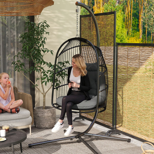 Hanging Egg Chair Outdoor Indoor Rattan Swing Chair with Installation Kit, Foldable Garden Hanging Seat with Thickened Cushion, Headrest