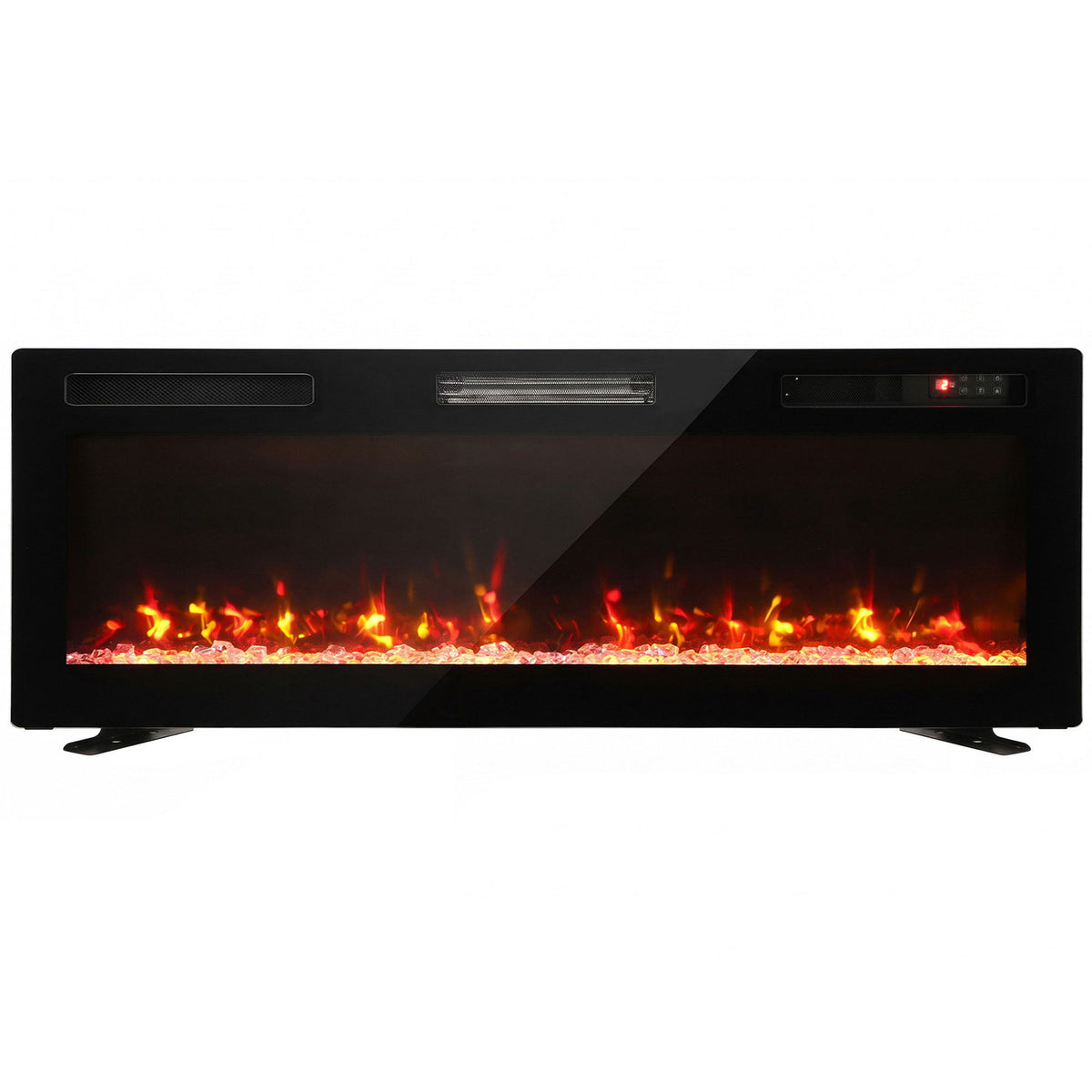 Slim Electric Fireplace | 127cm, 900/1800W | Crystal Effect, 12 Colours & Remote | Wall-Mounted, Recessed or Freestanding | Black