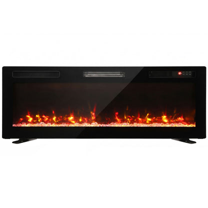 Slim Electric Fireplace | 127cm, 900/1800W | Crystal Effect, 12 Colours & Remote | Wall-Mounted, Recessed or Freestanding | Black