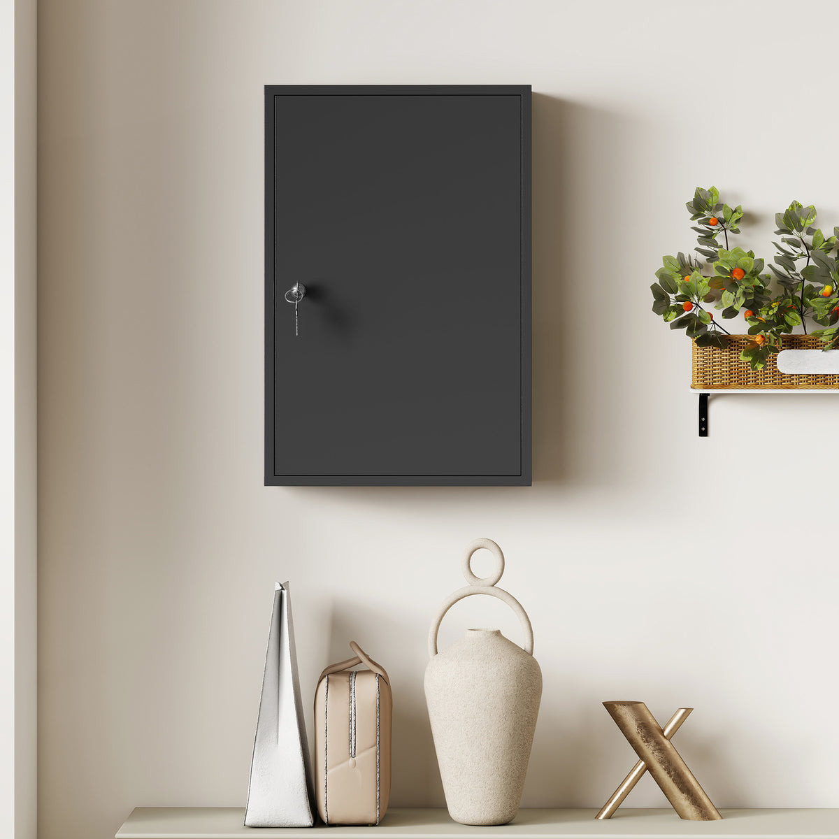 Kleankin 3-Tier Wall-Mounted Lockable Medicine Cabinet | Black Steel | 40x18x60cm | 2 Keys | Rust-Resistant | Pre-Drilled | Bathroom Kitchen | First Aid Storage