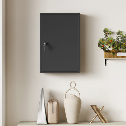Kleankin 3-Tier Wall-Mounted Lockable Medicine Cabinet | Black Steel | 40x18x60cm | 2 Keys | Rust-Resistant | Pre-Drilled | Bathroom Kitchen | First Aid Storage